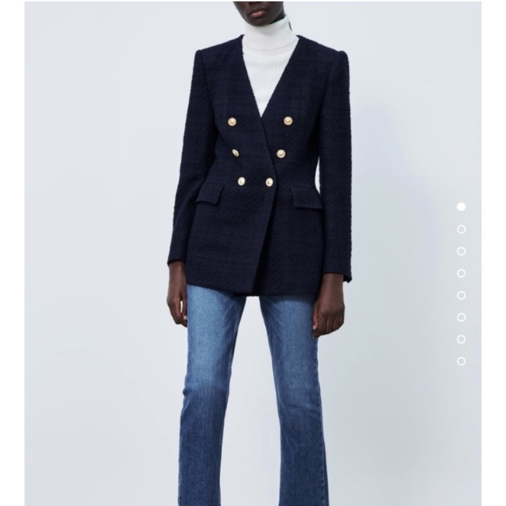ZARA Navy Tweed Blazer